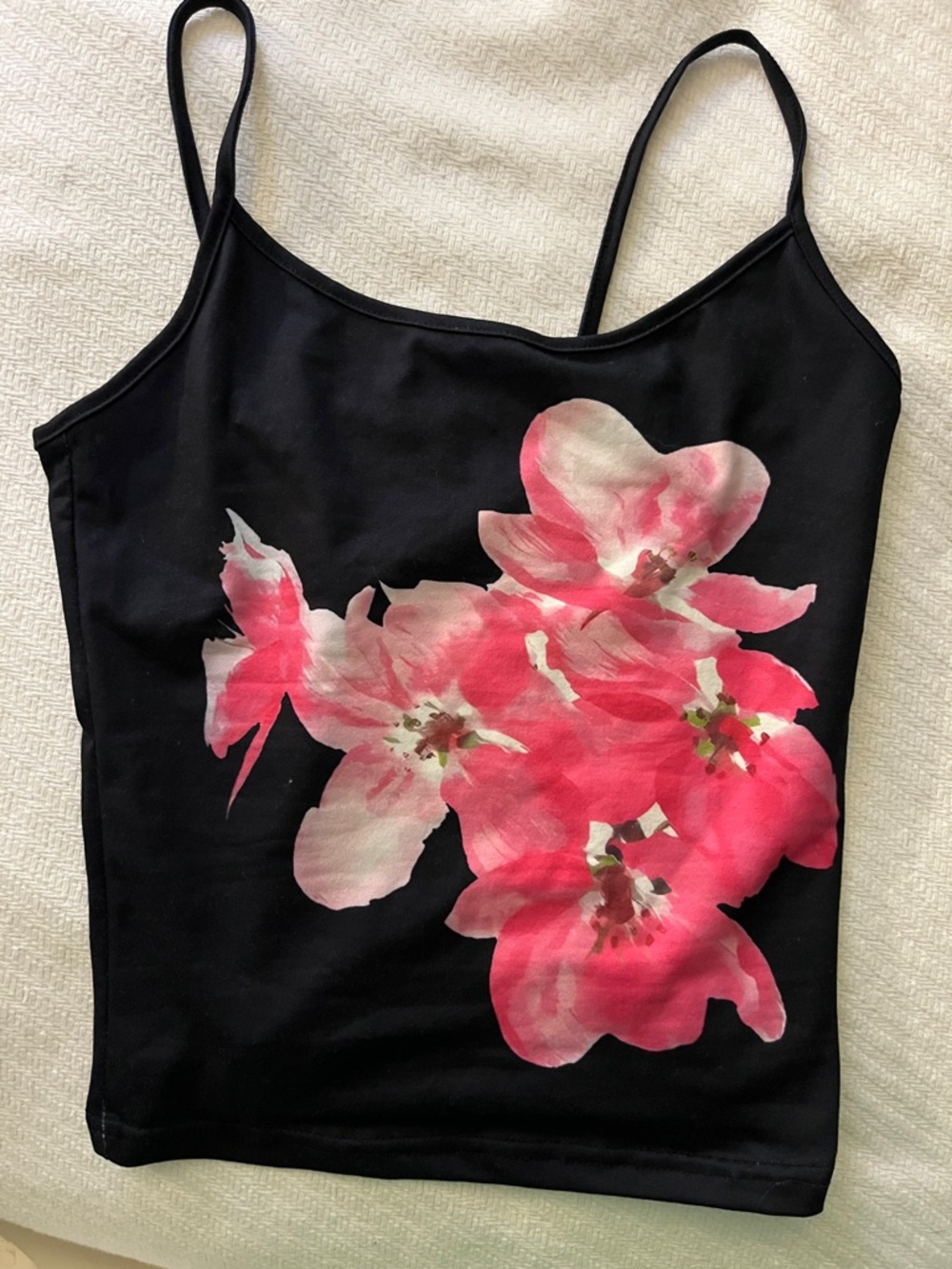SHEIN Black Spaghetti-Strap Camisole with Pink Floral Print